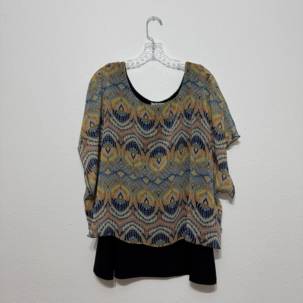 Cato Colorful Peacock Pattern Chiffon Slimming Blouse Womens Size 22 / 24W